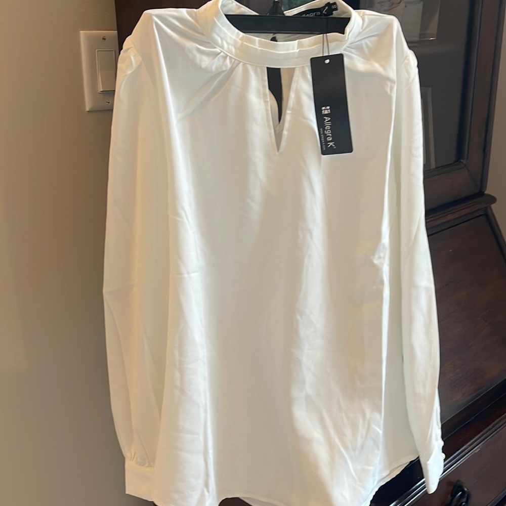 Allegra K Women’s Office Keyhole Elegant Stand Collar Long Sleeve Chiffon Blouse
